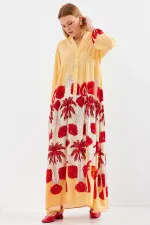 Robe hijab en viscose jaune et rouge pour femme 2423