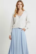 Kadın Crop Triko Hırka 15955 - Ekru