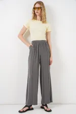 Women's Wide Leg Trousers with Elastic Waistband 30087 - Anthracite Women's Wide Leg Trousers with Elastic Waistband 30087 - Anthracite