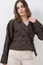 Kadın Kemerli Kısa Trençkot 5970 - A.Kahve