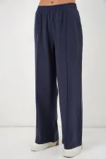 Pantalon large pour femme avec taille élastique 30087 - Bleu marine