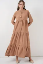 T1627 Yaka Bağcıklı Elbise - D.Vizon