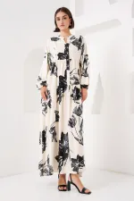 Robe hijab à motifs authentiques 2423 - Crème foncée