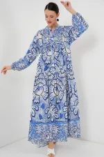 Robe hijab à motifs authentiques 2423 - Bleu foncé