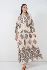Robe longue hijab à motifs pour femme 2585 - Écru