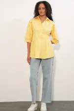 Women's Long Waist-Fitting Shirt 20383 - Yellow Women's Long Waist-Fitting Shirt 20383 - Yellow