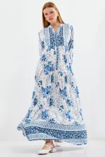 Women's Blue White Viscose Hijab Dress 2423