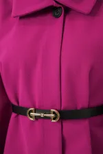 Kadın Kemerli Kaşe Panço 9170 - Koyu Pembe