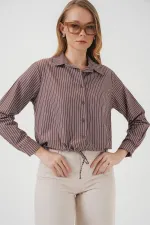 Chemise rayée à manches longues 20276 - Marron