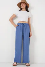 Women's Wide Leg Linen Trousers 6735 - Indigo