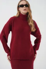 15892 Sweater Skirt and Knitwear Two-Piece Set - Red