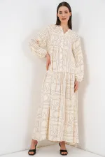 Robe longue hijab à motifs pour femme 2585 - Crème unie