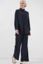Women's Knitted Hijab Set (Top and Bottom) 6711 - Navy Blue Women's Knitted Hijab Set (Top and Bottom) 6711 - Navy Blue