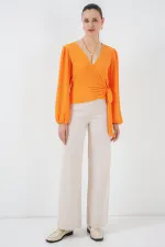 0441 Chemisier cache-cœur en tricot - Orange