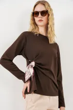 Kadın Fular Detaylu Uzun Kol Bluz 40000 - Kahverengi