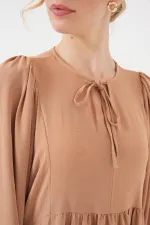 Kadın Balon Kol Uzun Tesettür Elbise 2464 - Bisküvi