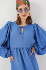 Robe longue hijab à manches ballon pour femme 2464 - Indigo