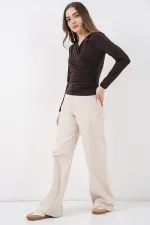 939 Anvelop Yaka Sandy Bluz - Kahverengi