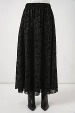 Kadın Desenli Astarlı Etek 8075 - Siyah
