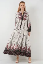 Kadın Desenli Uzun Tesettür Elbise 2585 - A.Kırmızı