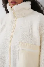 55446 Zippered Oversize Plush Coat - Beige