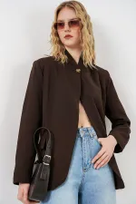 Women's One-Button Oversize Blazer Jacket 0749 - Brown