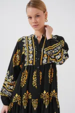 Robe hijab à motifs authentiques 2423 - Noir 13