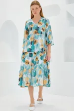 Robe courte en viscose beige menthe à motifs pour femme, manches courtes, 1959