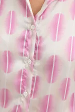 3964 Hafif Dökümlü Saten Gömlek - B.Pembe