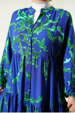 Robe hijab à motifs authentiques 2423 - Bleu marine