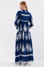 Robe hijab à motifs authentiques 2423 - Bleu marine clair