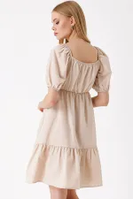 Robe évasée en popeline beige 2351
