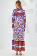 Women's Purple Tile Patterned Long Viscose Dress 1947