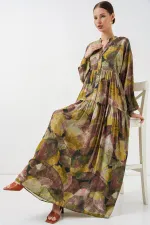 Women's Patterned Long Hijab Dress 2585 - Light Green