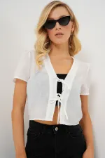 Chemisier court à manches courtes pour femme 958 - Blanc