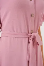 Robe boutonnée à manches courtes pour femme 2555 - Poudre