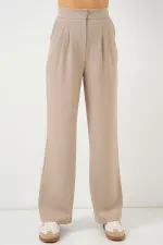 6638 Yüksek Bel Palazzo Pantolon - A.Bej