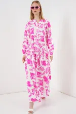 Women's Patterned Long Hijab Dress 2585 - Pink