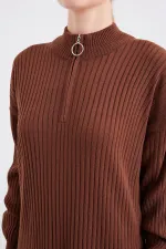 15839 Boydan Triko Elbise - Kahverengi