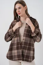 Women's Plaid Pattern Oversize Lumberjack Shirt 3854 Brown