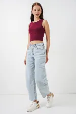 Kadın Yüksek Bel Kot Pantolon 30081 - Buz Mavi