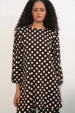 Women's Tunic and Pants Polka Dot Top and Bottom Set 6663 - Dark Brown