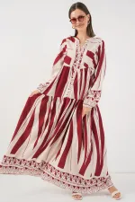 Robe longue hijab à motifs pour femme 2585 - Bordeaux