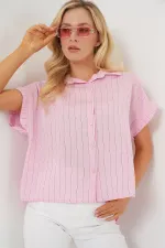 Women's Striped Short Sleeve Shirt 20327 - Pink