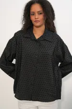 Kadın Oversize Desenli Gömlek 20379 - Siyah