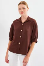 Chemise oversize à manches courtes en lin 20240 - Marron