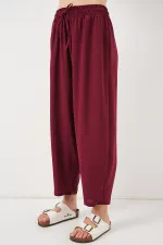6591 Dokuma Şalvar Pantolon - Bordo