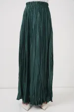 Jupe longue froissée brillante pour femme 8034 - Vert émeraude