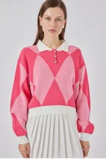 Kadın Crop Triko Kazak 15936 - C. Pembe