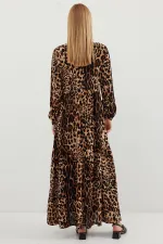 2144 Hakim Yaka Tesettür Elbise - A.Kahve